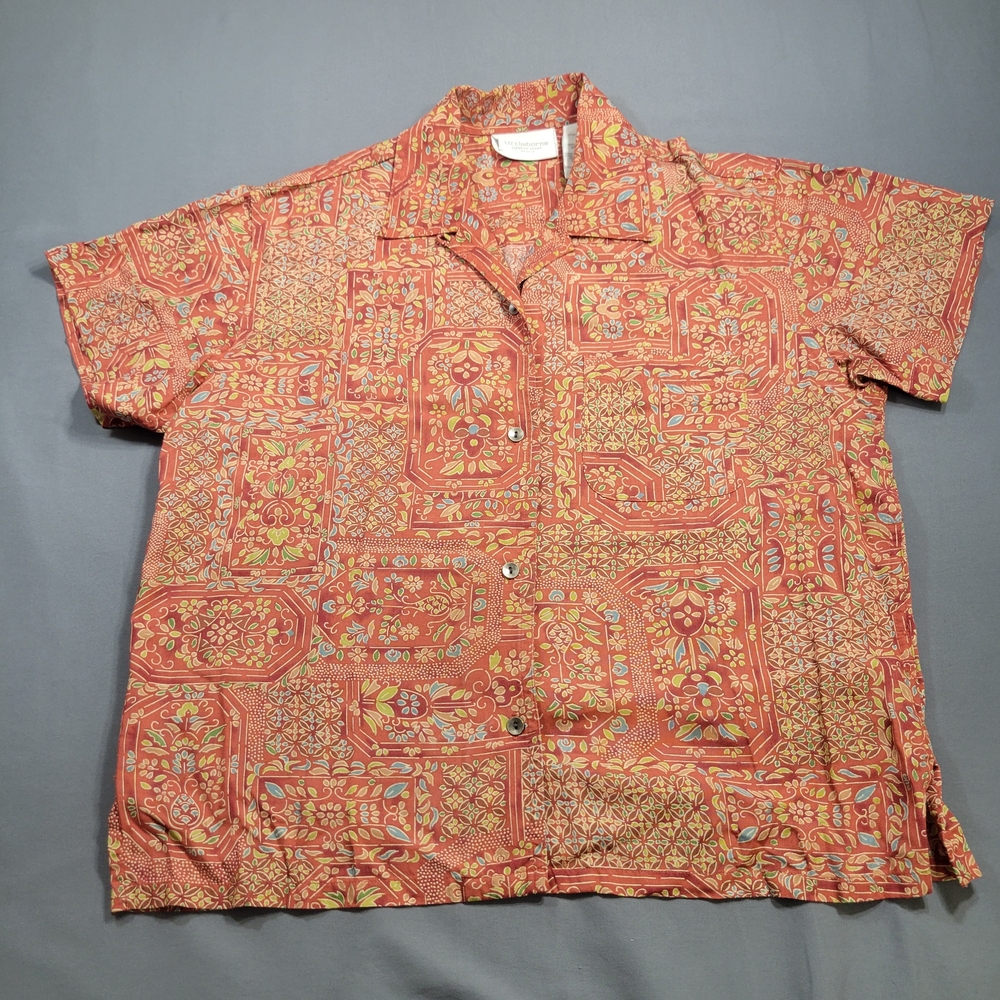 Liz Claiborne Women's Petite Red Patterned Casual Shirt